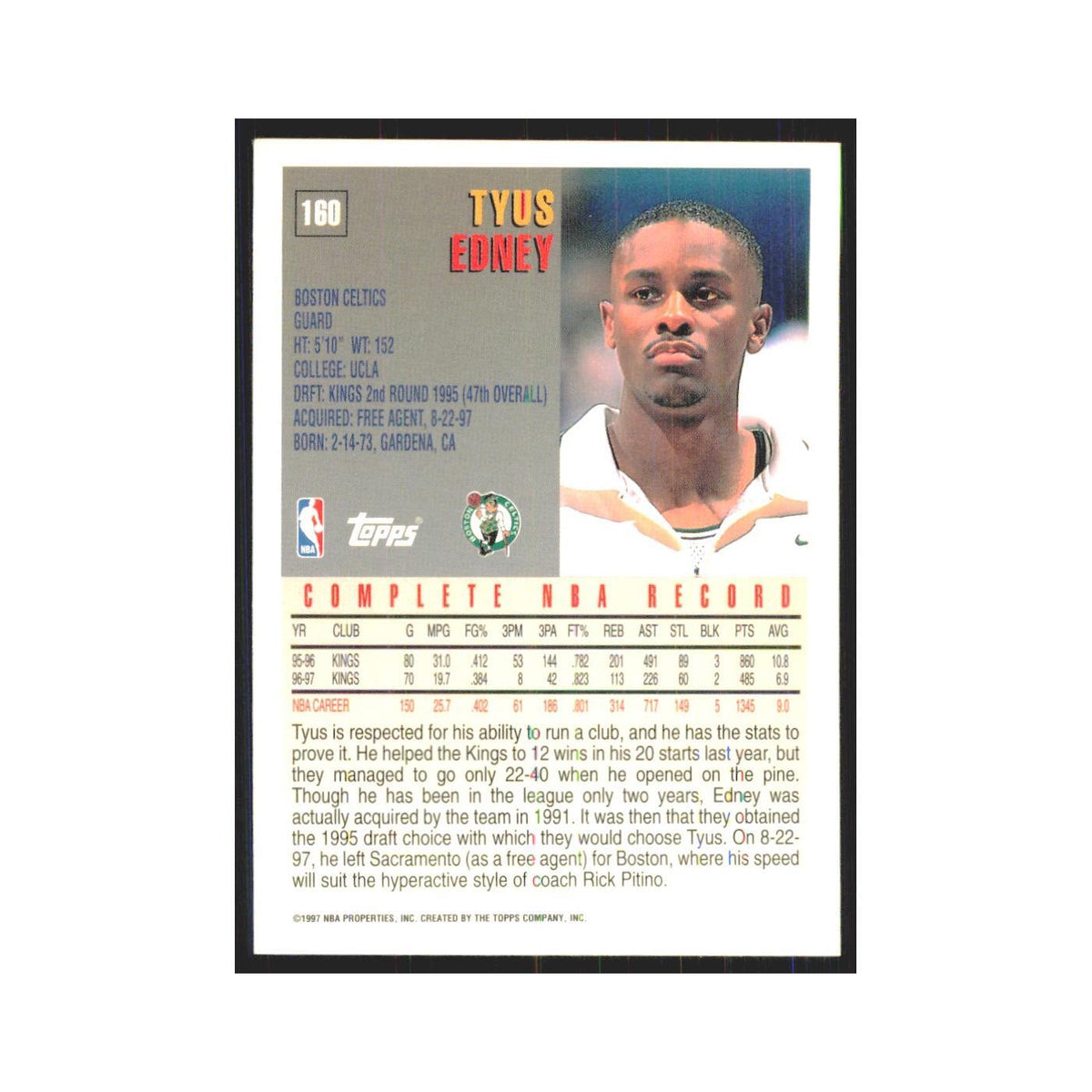 1997 Topps Tyus Edney Celtics #160.0