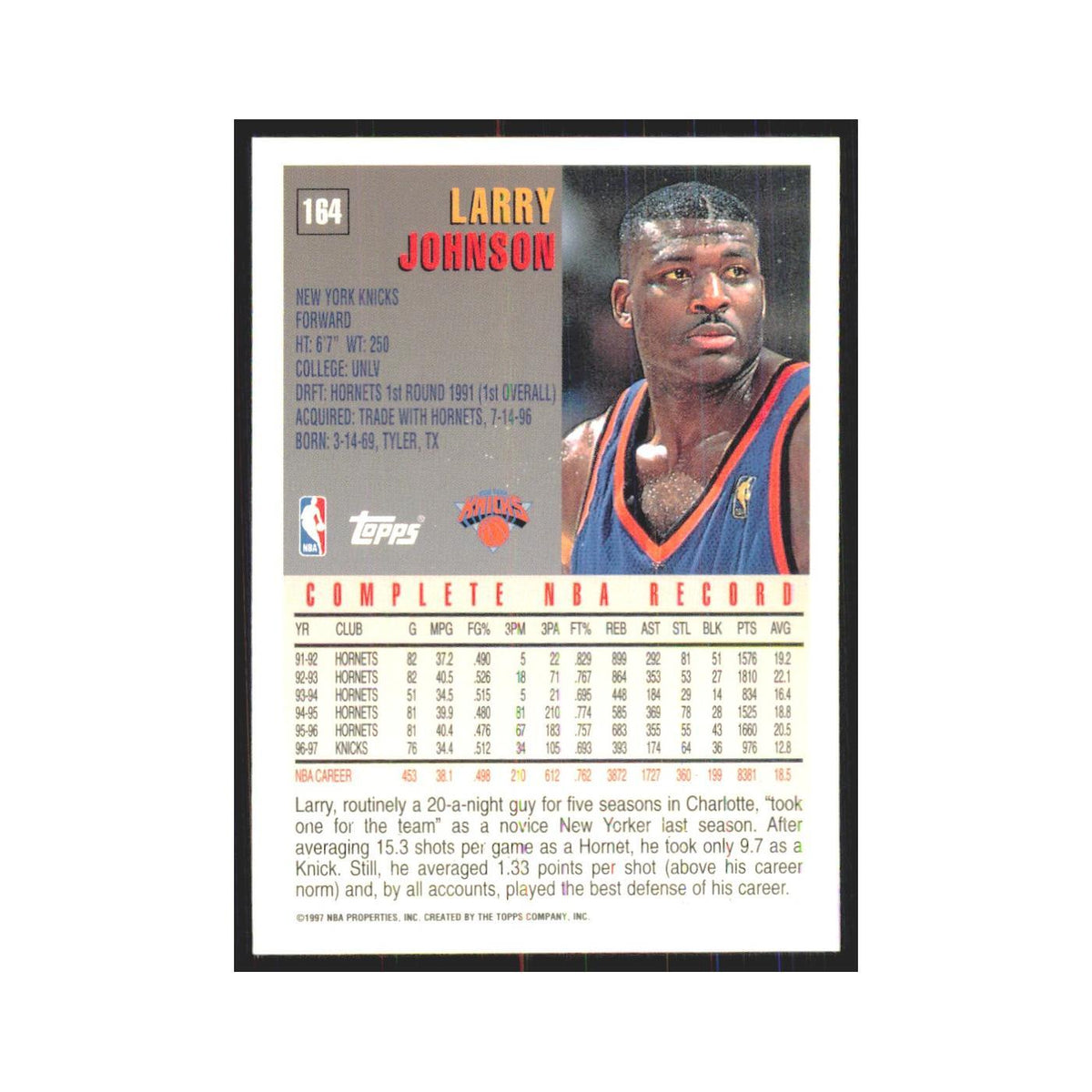 1997 Topps Larry Johnson Knicks #164.0