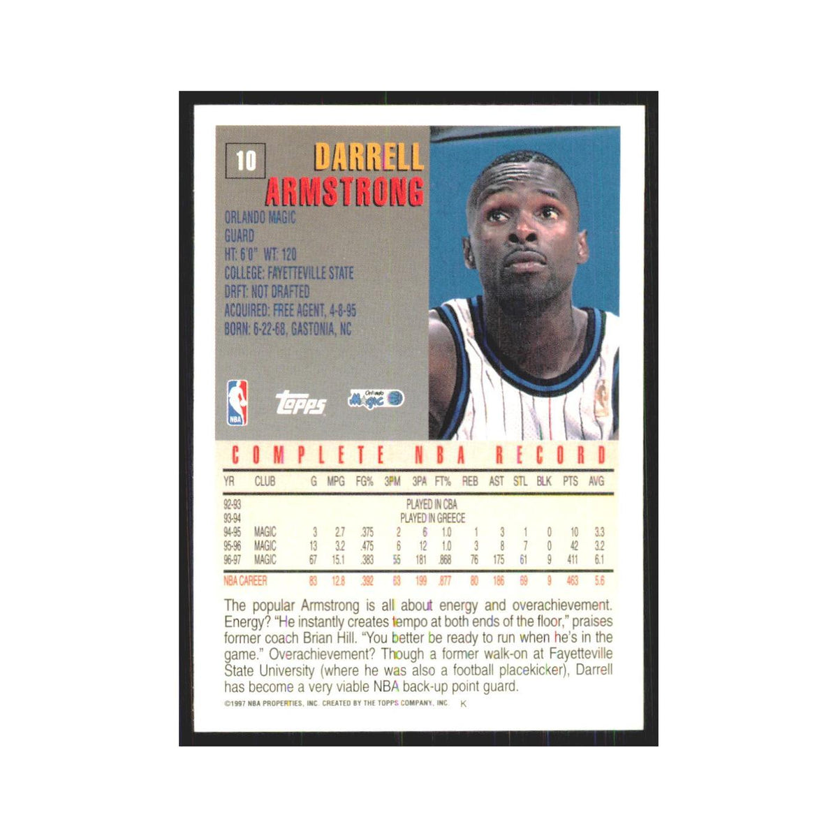 1997 Topps Darrell Armstrong Magic #10.0