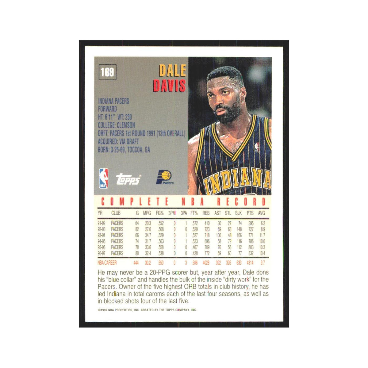 1997 Topps Dale Davis Pacers #169.0