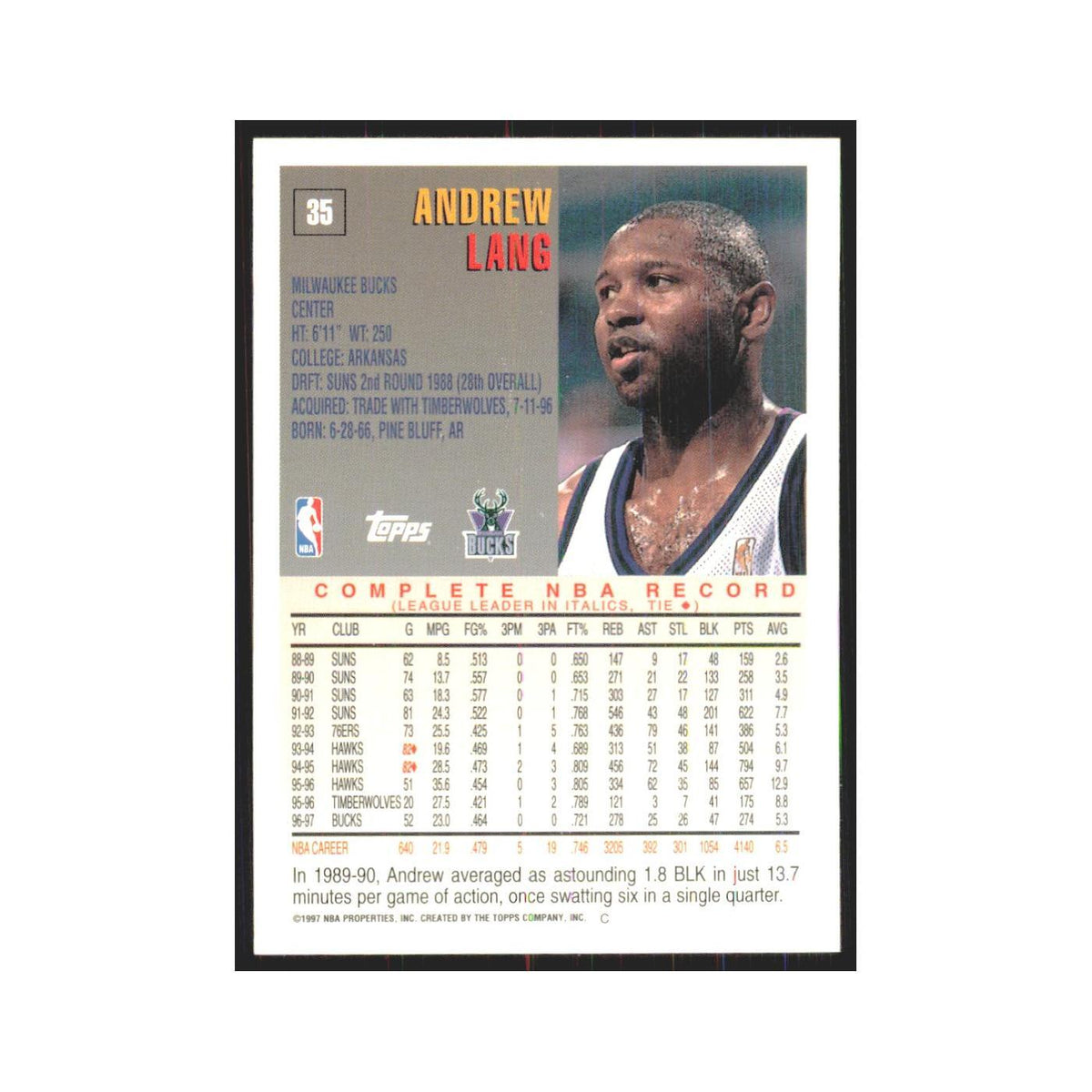 1997 Topps Andrew Lang Bucks #35.0