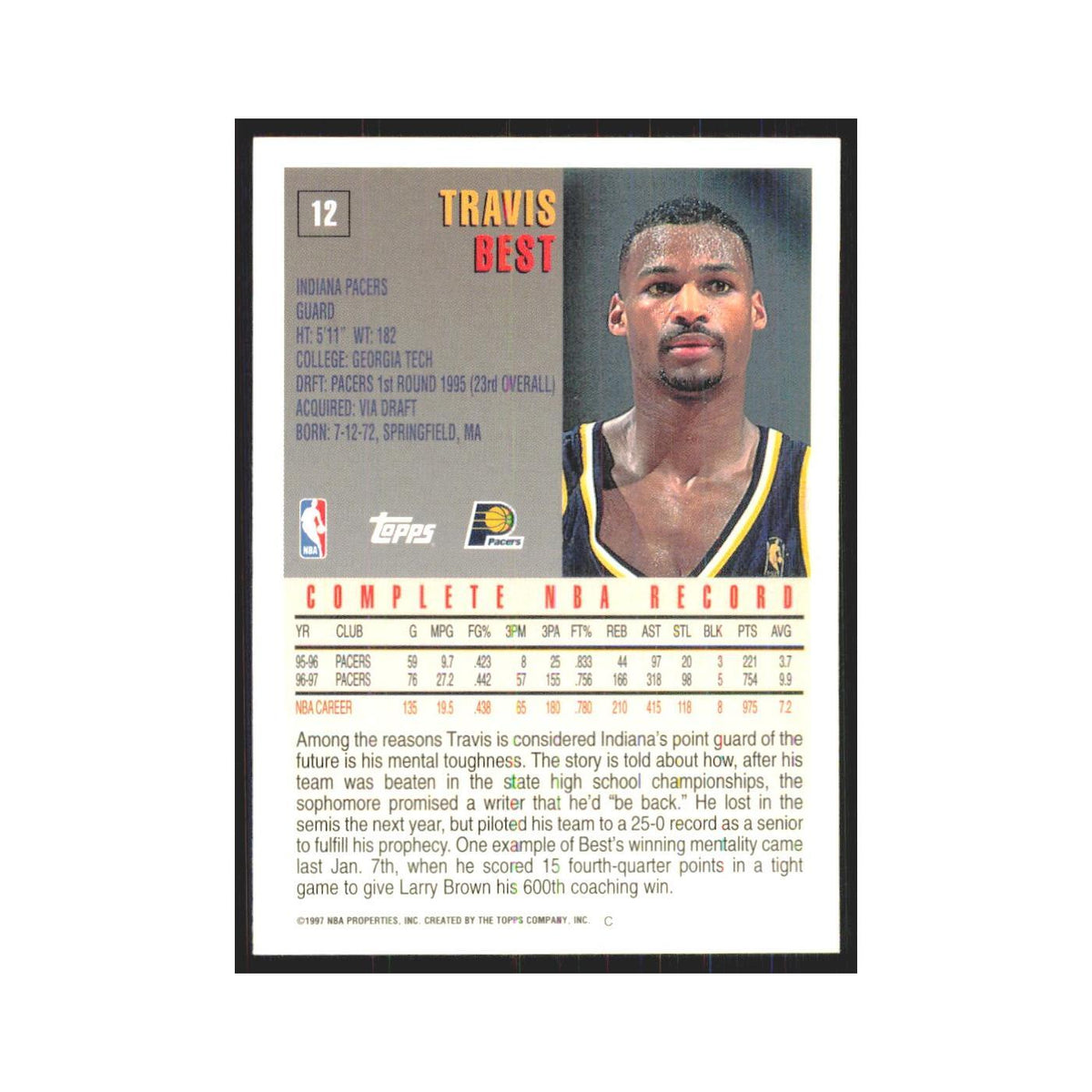 1997 Topps Travis Best Pacers #12.0