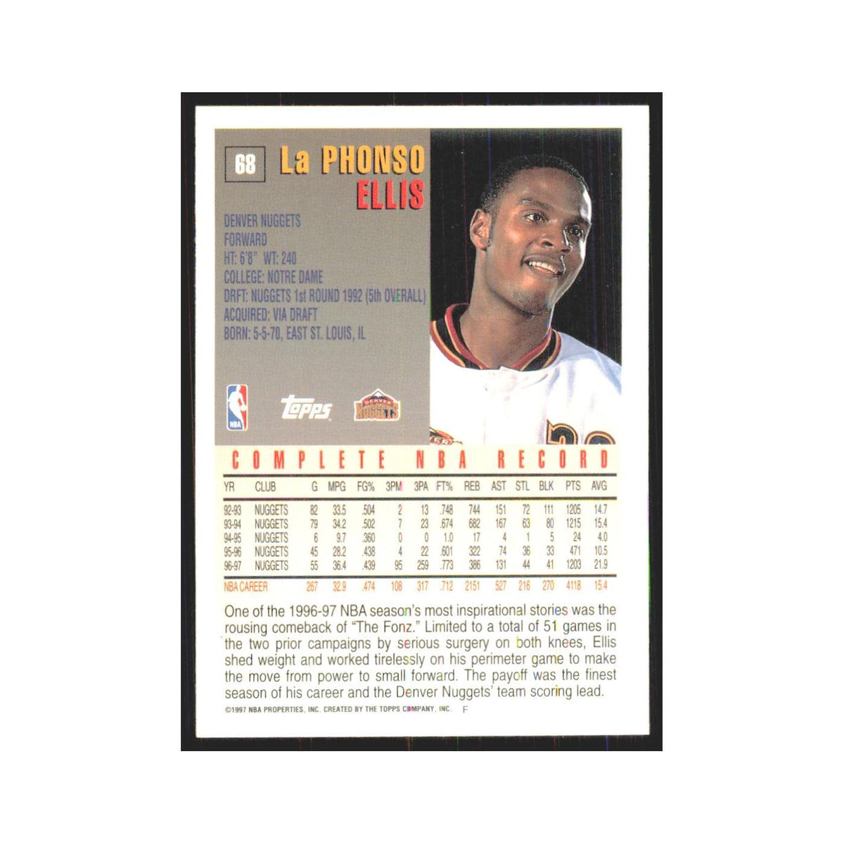 1997 Topps LaPhonso Ellis Nuggets #68.0