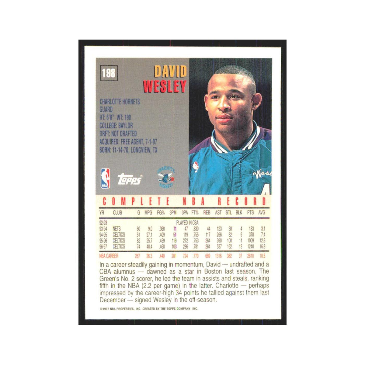 1997 Topps David Wesley Hornets #198.0