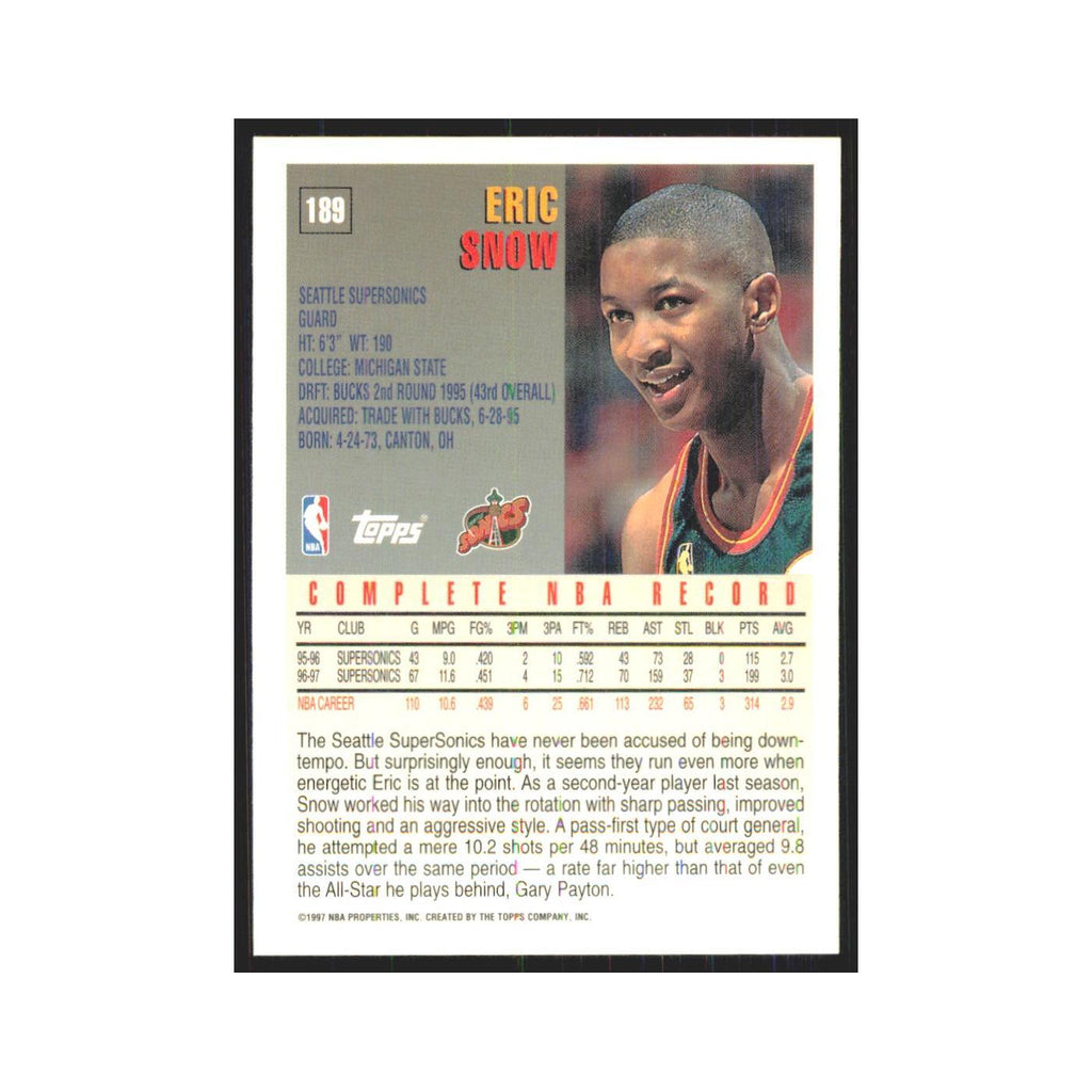 1997 Topps Eric Snow Seattle SuperSonics #189.0