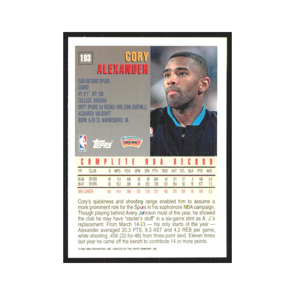 1997 Topps Cory Alexander Spurs #193.0