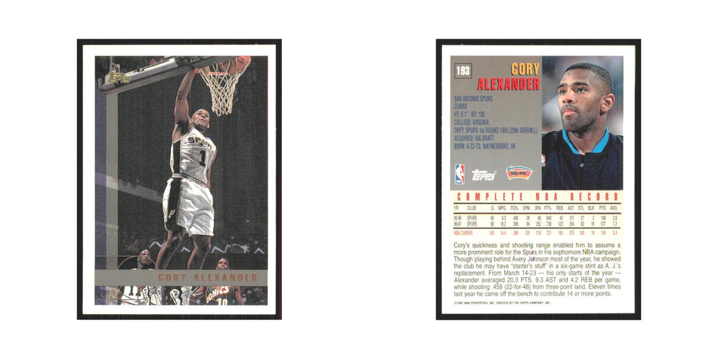 1997 Topps Cory Alexander Spurs #193.0