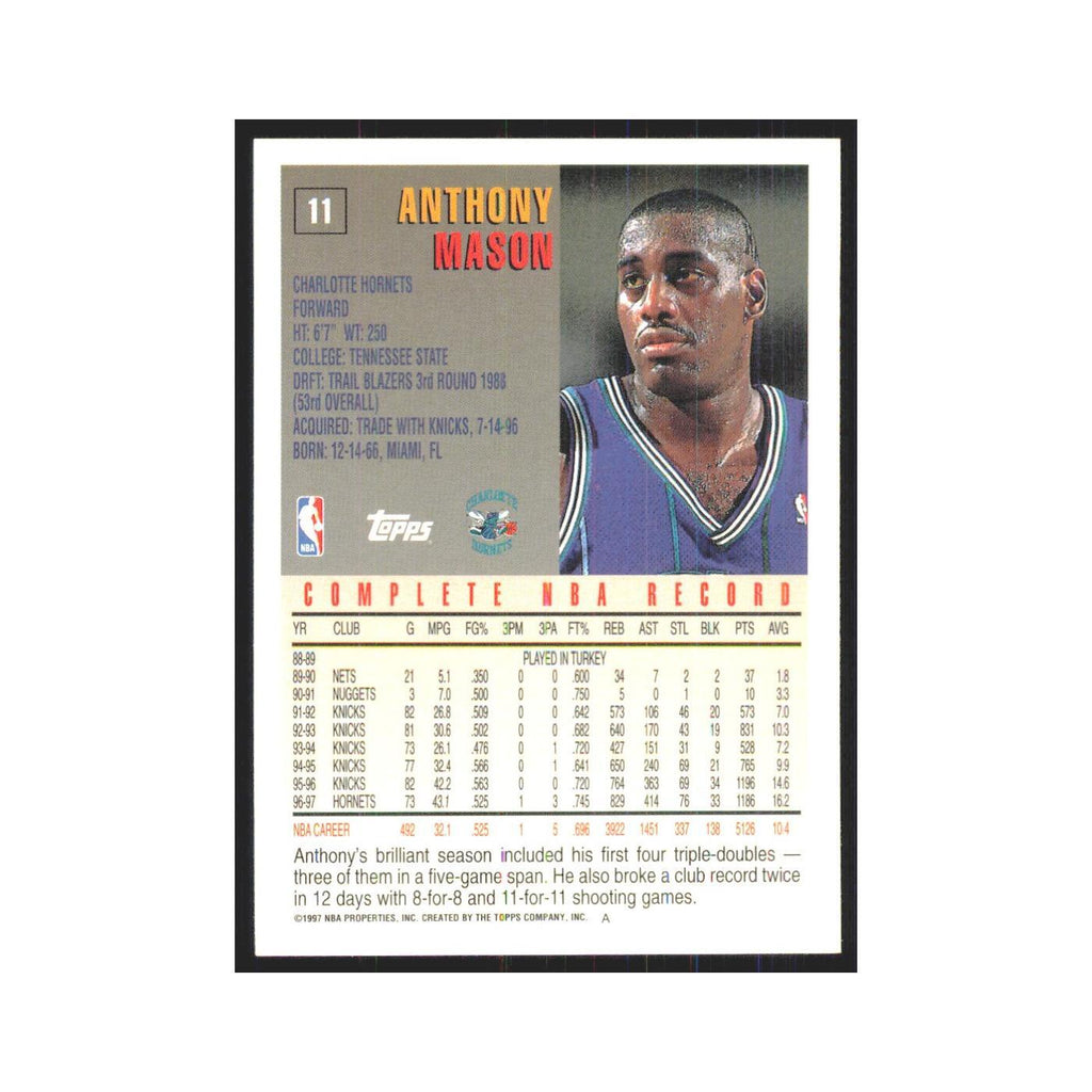 1997 Topps Anthony Mason Hornets #11.0