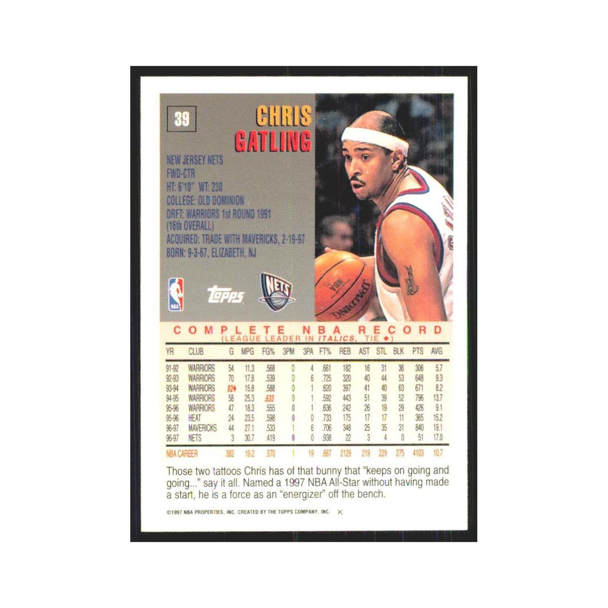 1997 Topps Chris Gatling Nets #39.0
