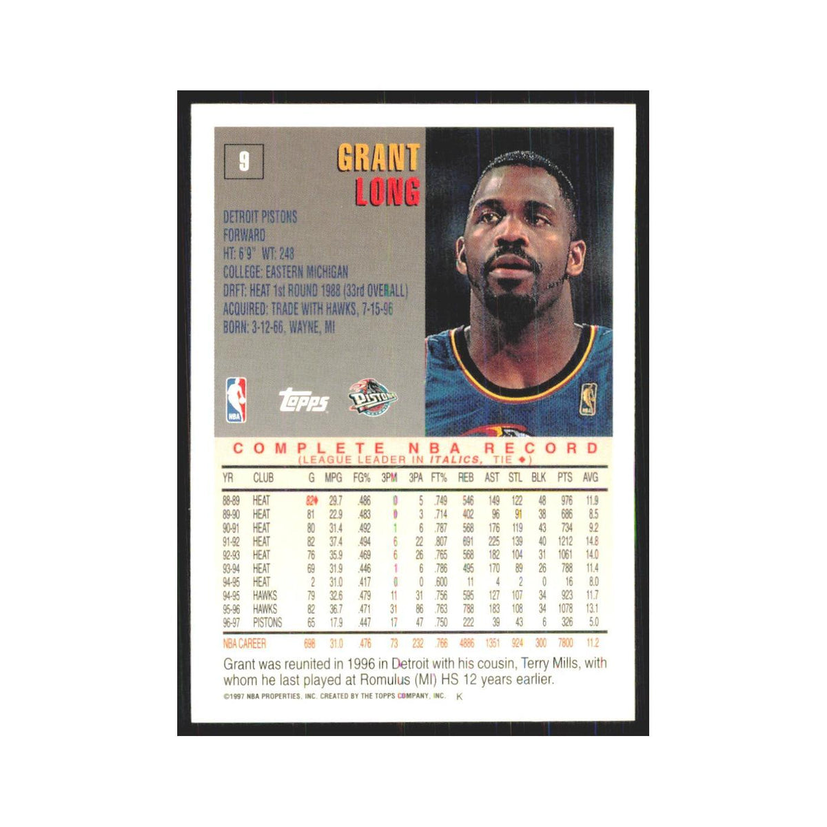 1997 Topps Grant Long Pistons #9.0