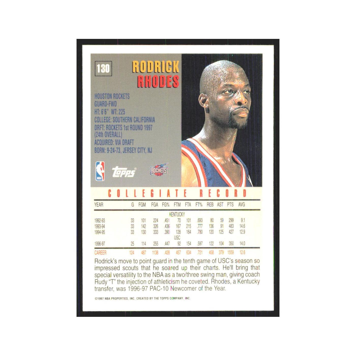 1997 Topps Rodrick Rhodes Rockets #130.0