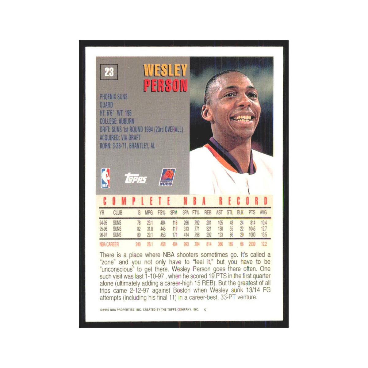 1997 Topps Wesley Person Suns #23.0