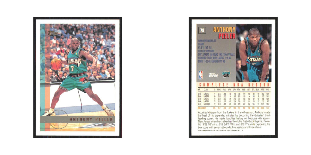 1997 Topps Anthony Peeler Vancouver Grizzlies #78.0