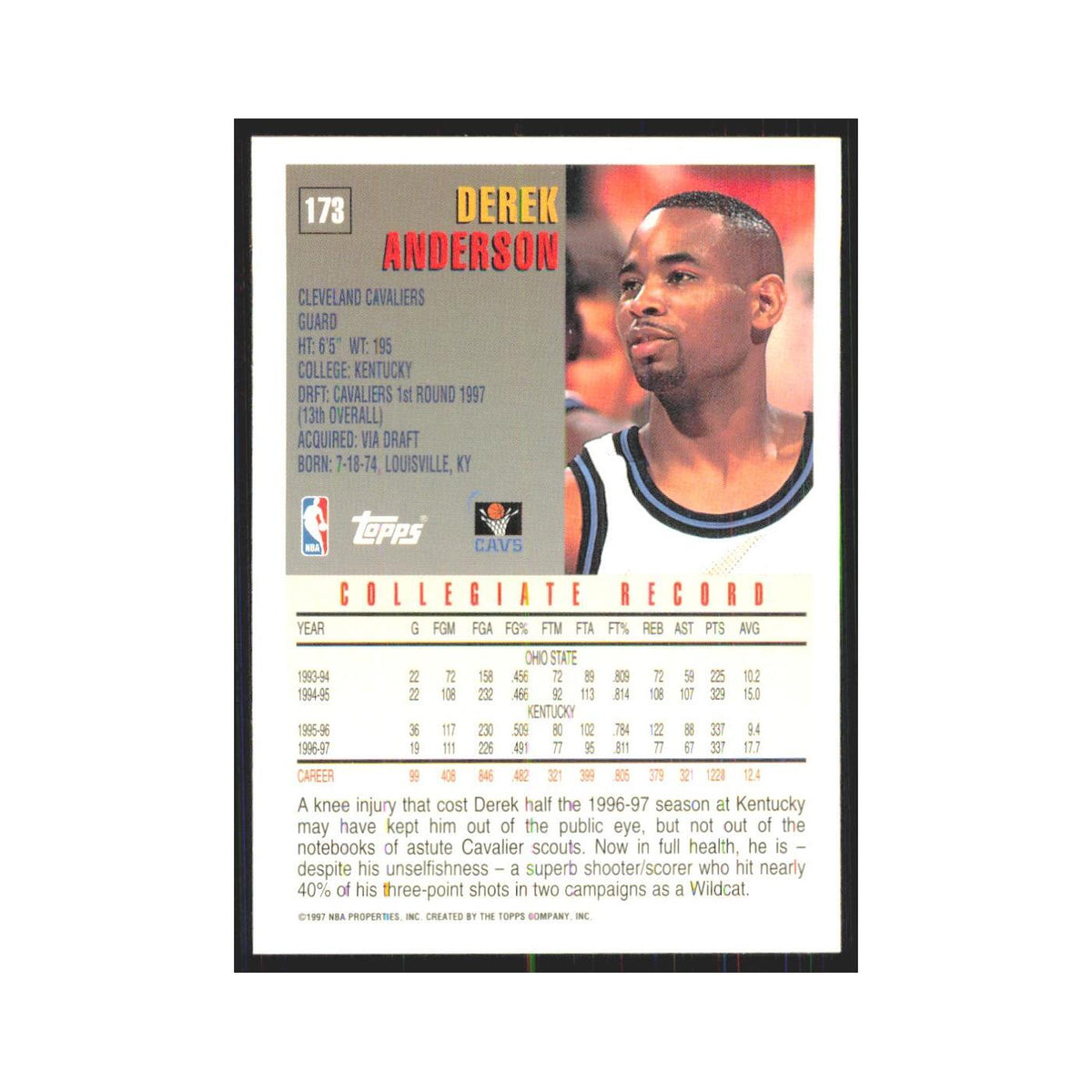 1997 Topps Derek Anderson Cavaliers #173.0