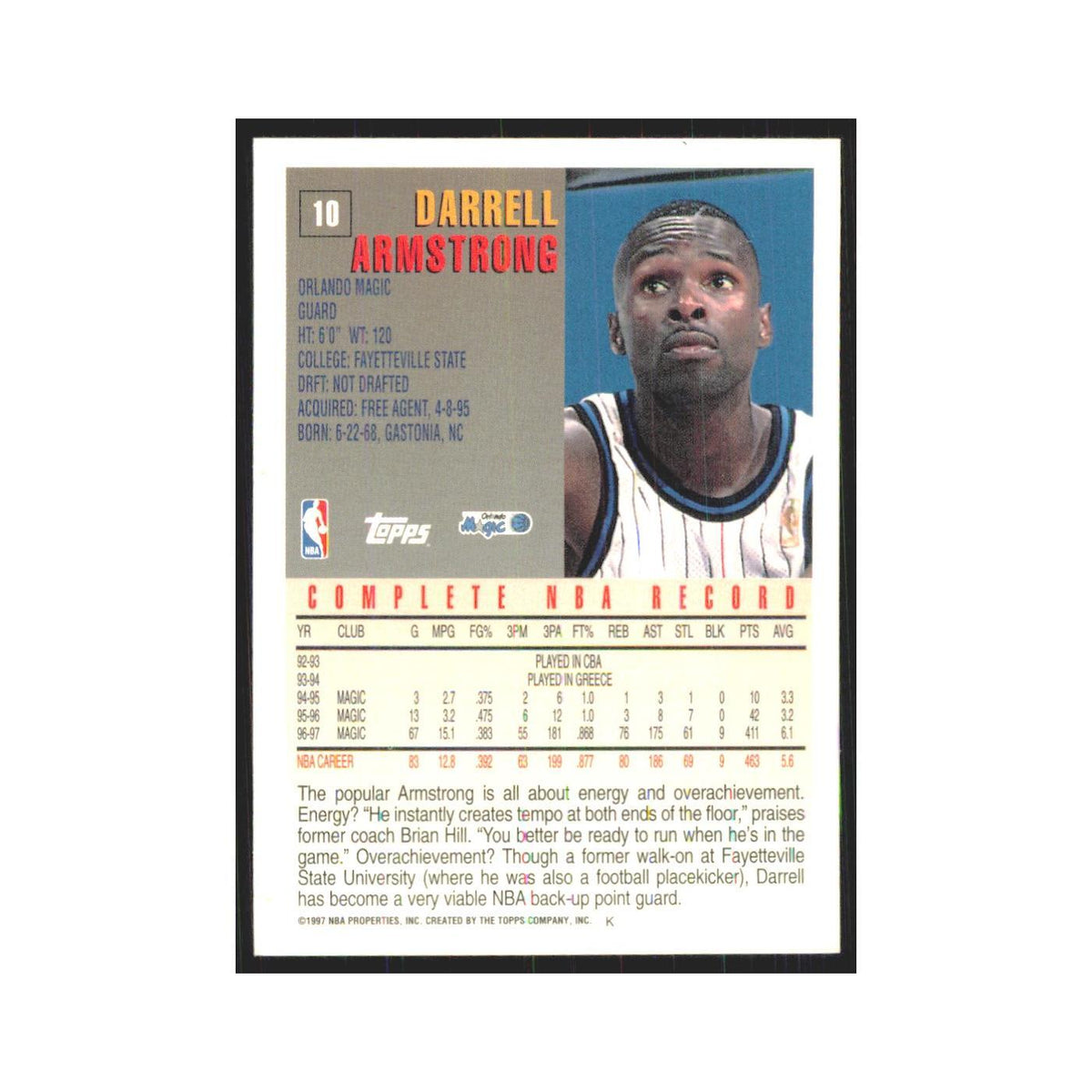 1997 Topps Darrell Armstrong Magic #10.0