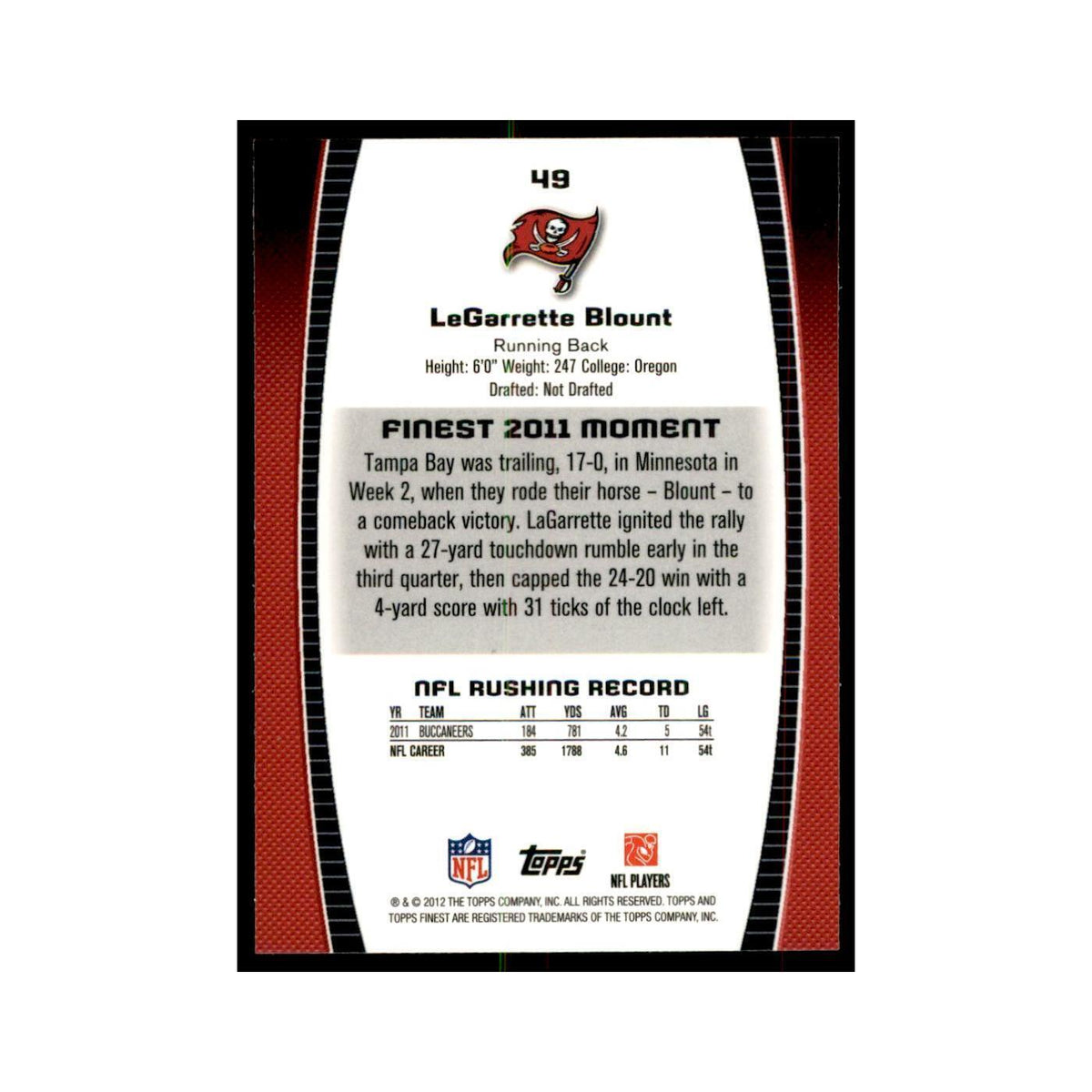 2012 Topps Finest LeGarrette Blount Football Cards #49