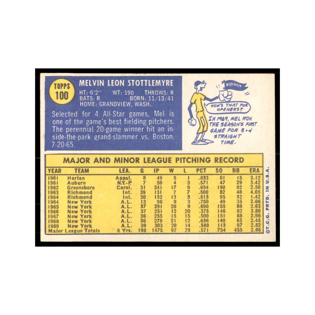 1970 Topps Mel Stottlemyre Baseball Cards #100
