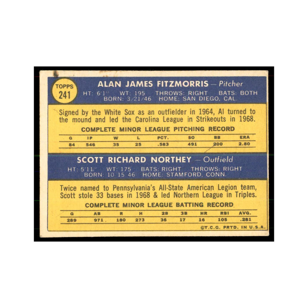 1970 Topps Al Fitzmorris/Scott Northey RC Baseball Cards #241
