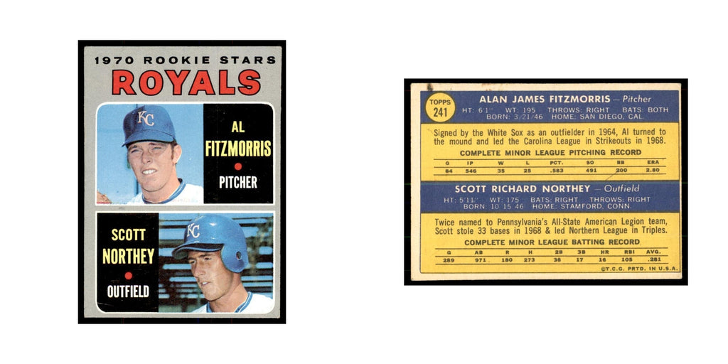 1970 Topps Al Fitzmorris/Scott Northey RC Baseball Cards #241