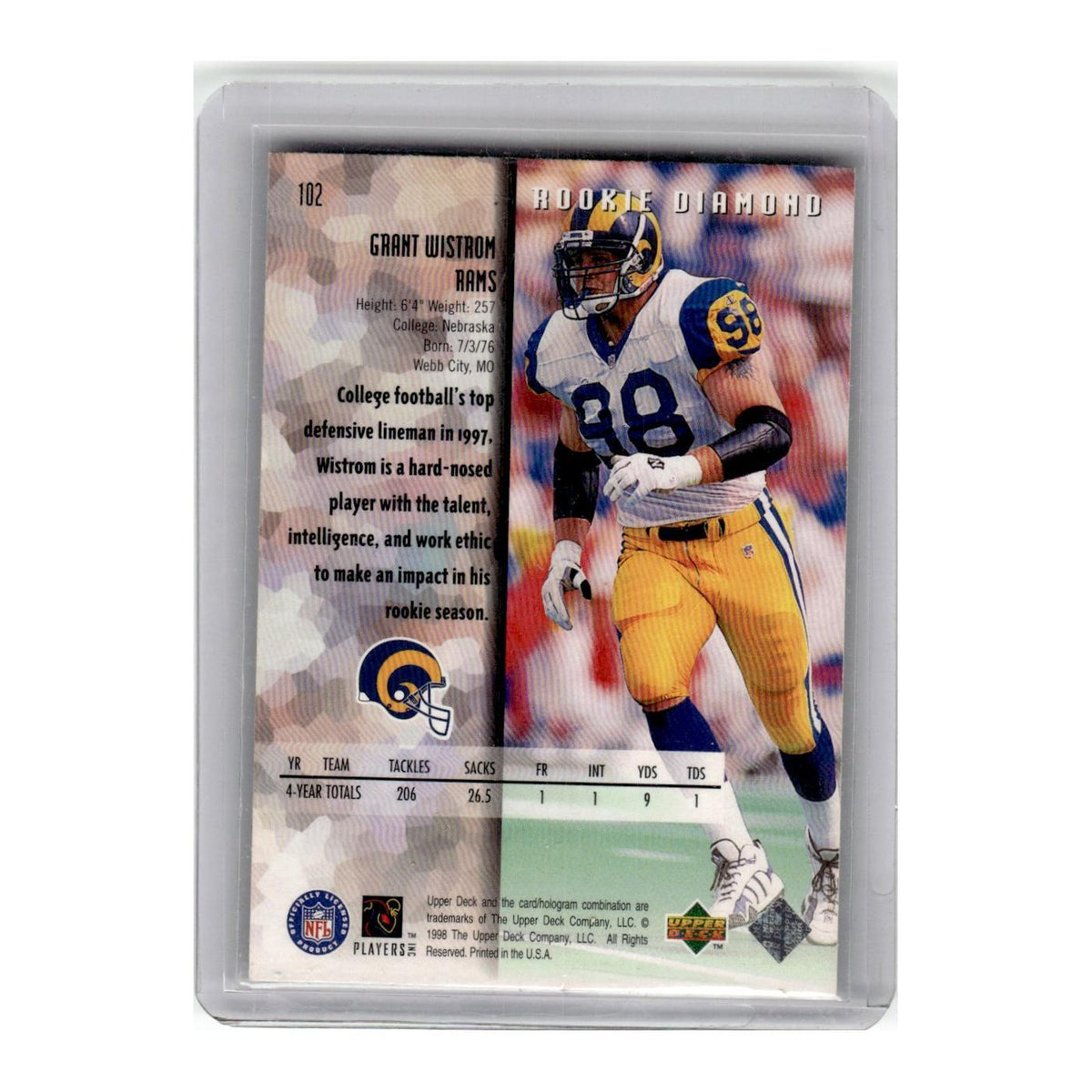 1998 Upper Deck Black Diamond Grant Wistrom RC St. Louis Rams #102
