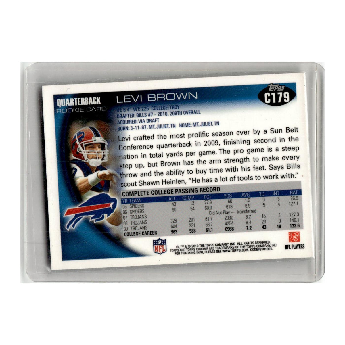 2010 Topps Chrome Levi Brown RC Bills #C179