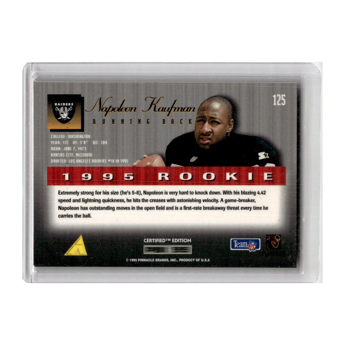 1995 Select Certified Napoleon Kaufman RC Raiders #125