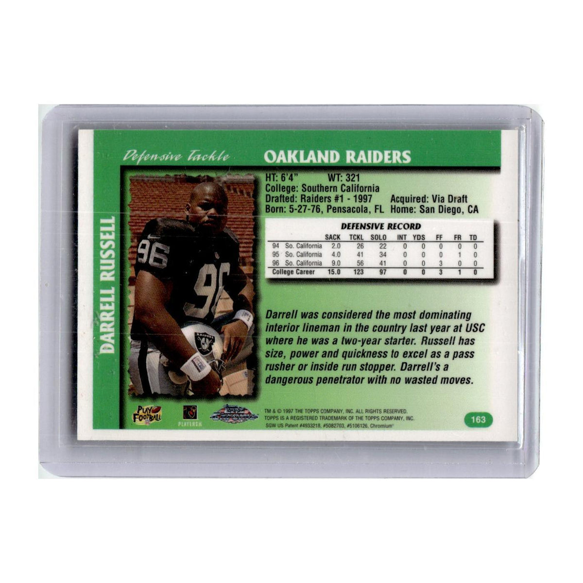 1997 Topps Chrome Darrell Russell RC Raiders #163