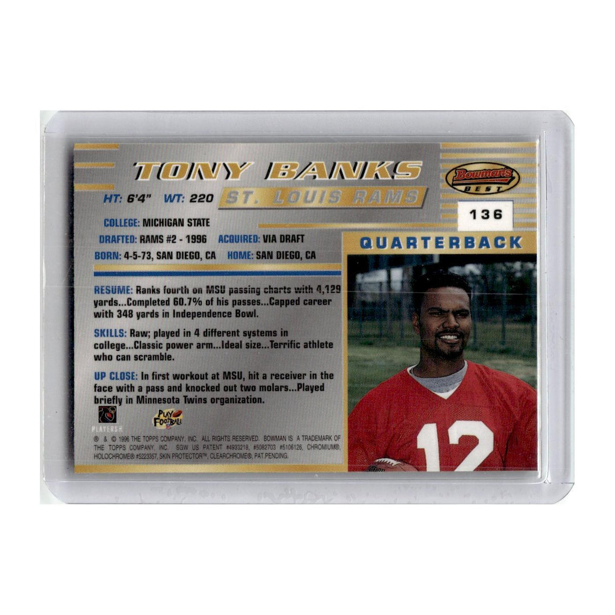 1996 Bowman's Best Tony Banks RC St. Louis Rams #136