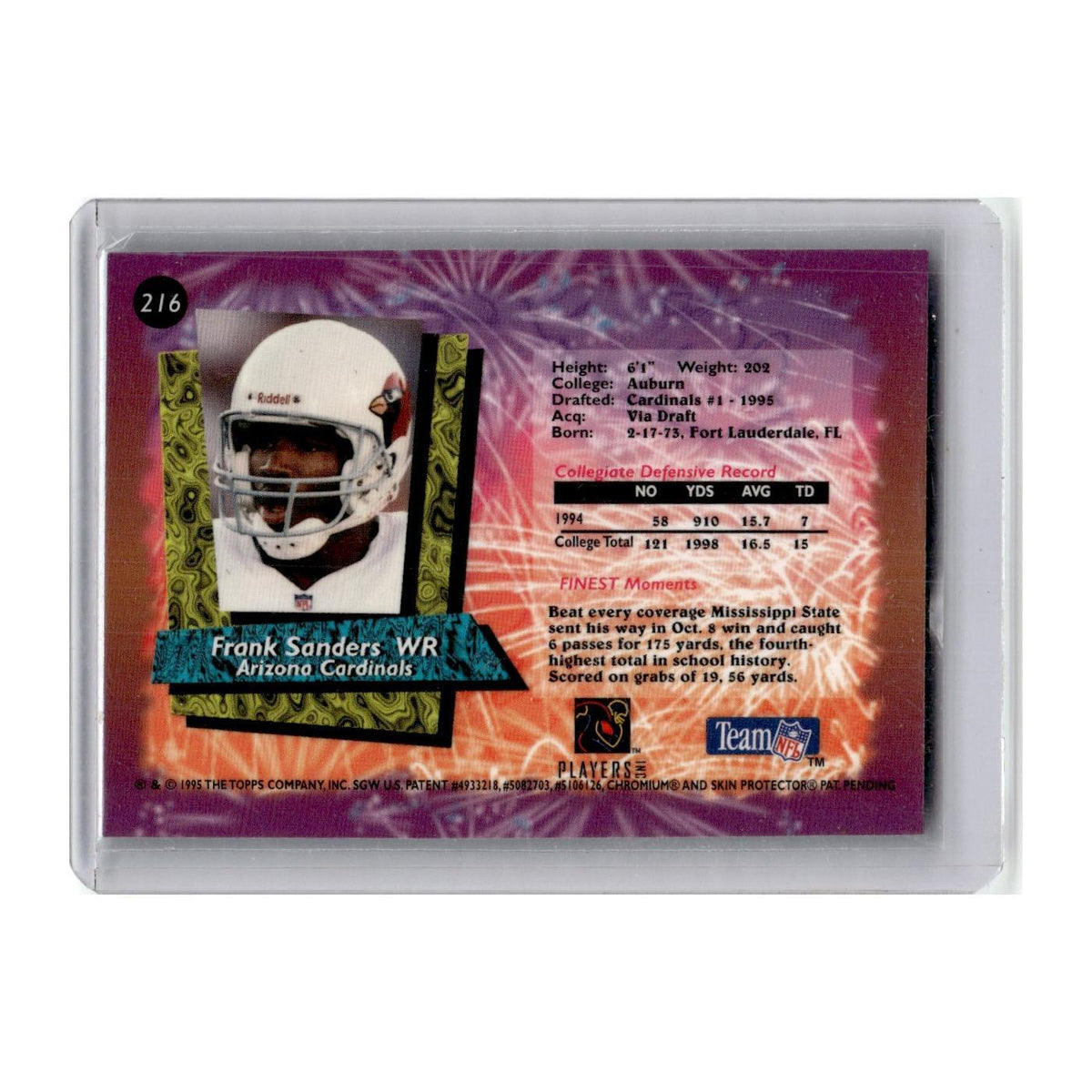 1995 Finest Frank Sanders RC Cardinals #216