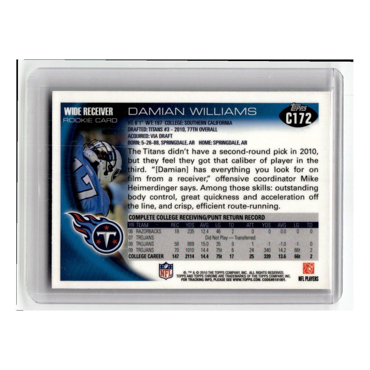 2010 Topps Chrome Damian Williams RC Titans #C172