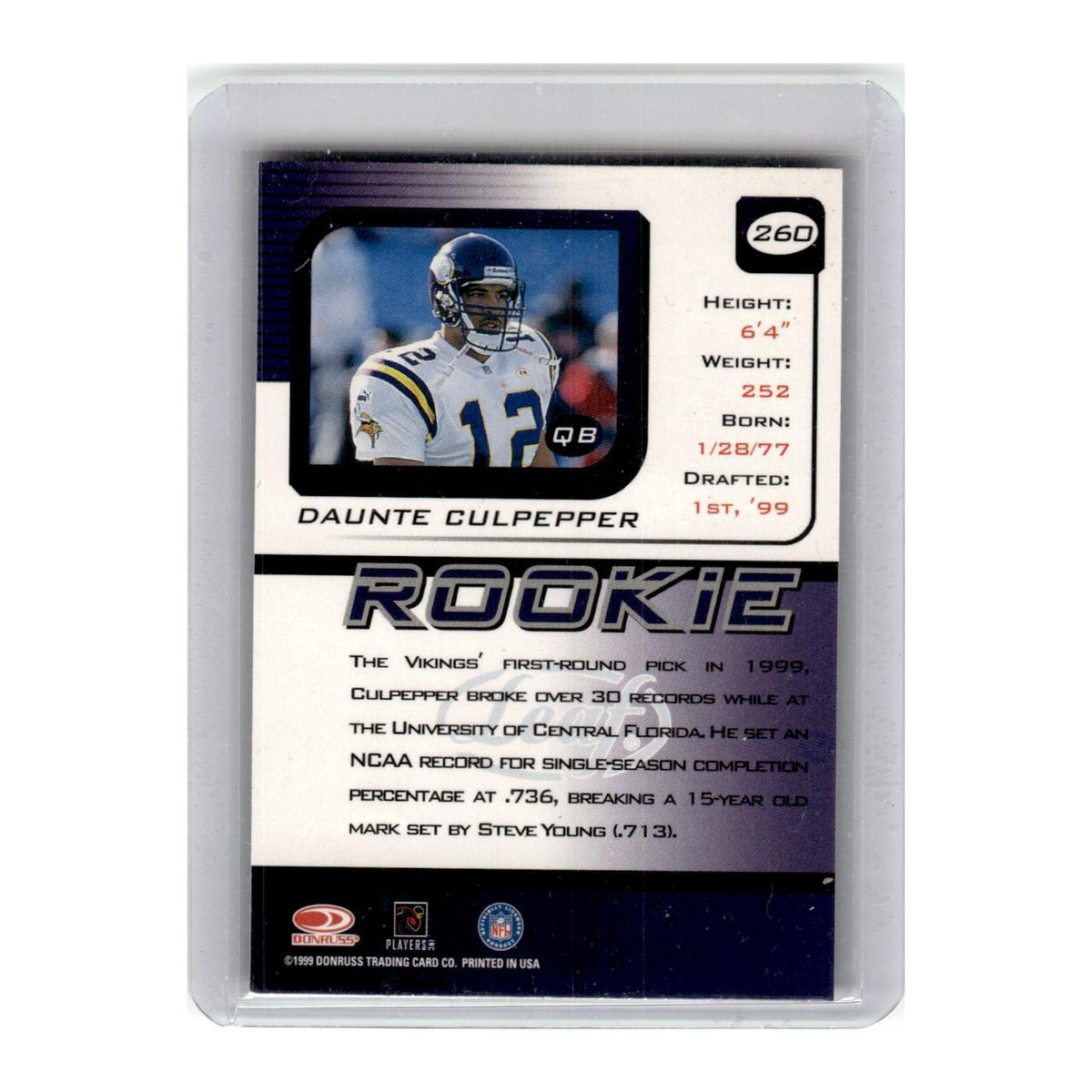 1999 Leaf Rookies & Stars Daunte Culpepper RC Vikings #260