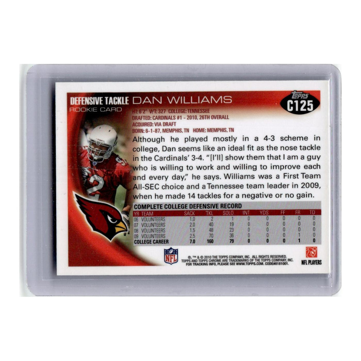 2010 Topps Chrome Dan Williams RC Cardinals #C125