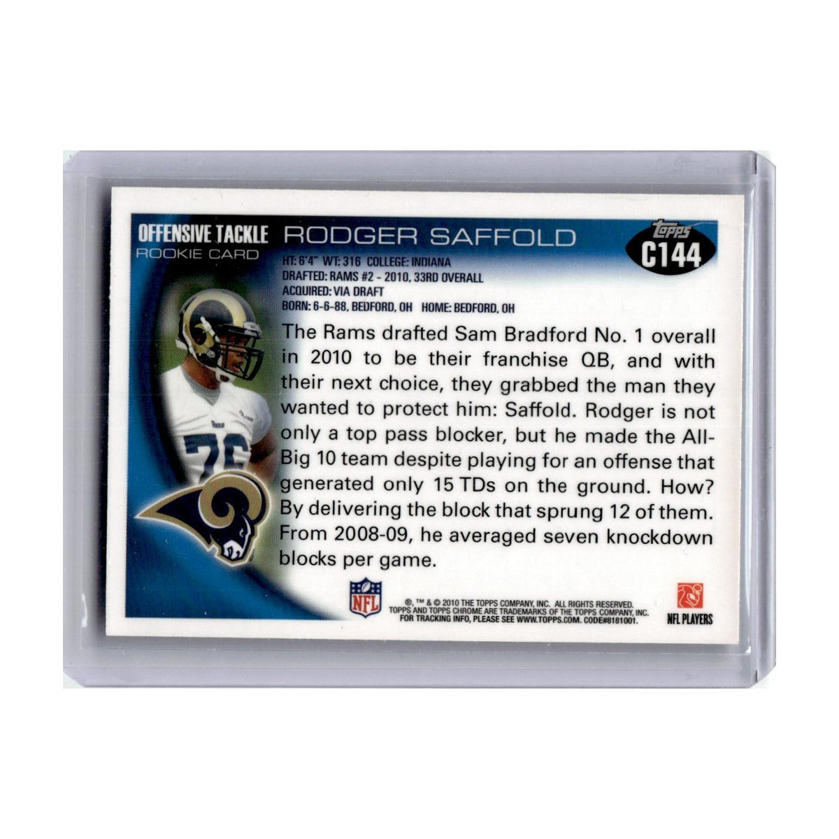 2010 Topps Chrome Rodger Saffold RC St. Louis Rams #C144