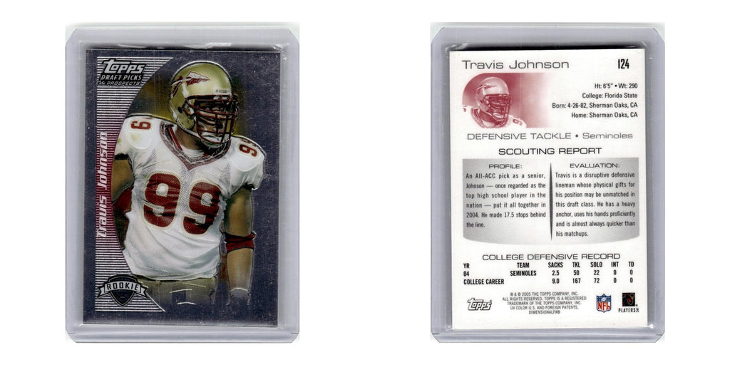 2005 Topps Draft Picks & Prospects Travis Johnson RC Florida State Seminoles