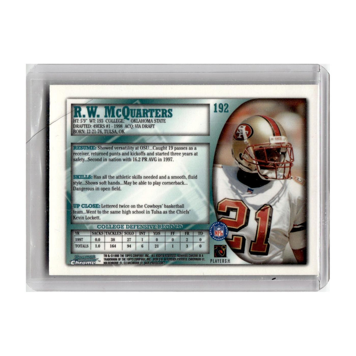 1998 Bowman Chrome R.W. McQuarters 49ers #192