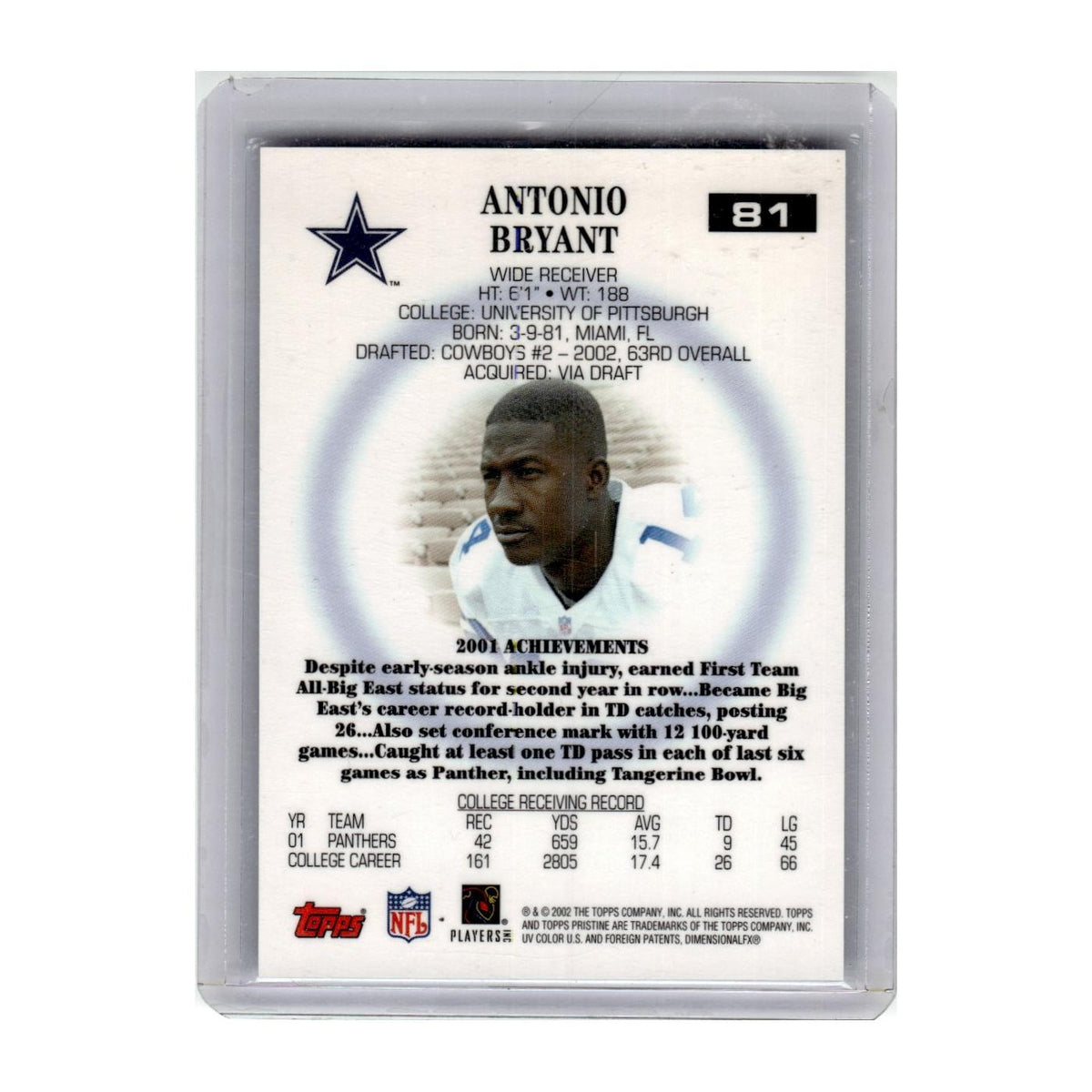 2002 Topps Pristine Antonio Bryant RC Cowboys #81
