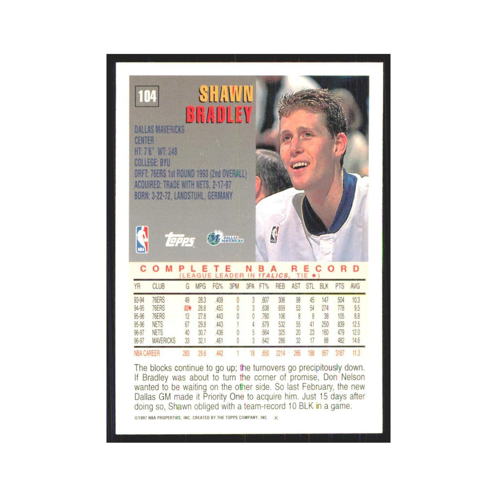 1997 Topps Shawn Bradley Mavericks #104.0