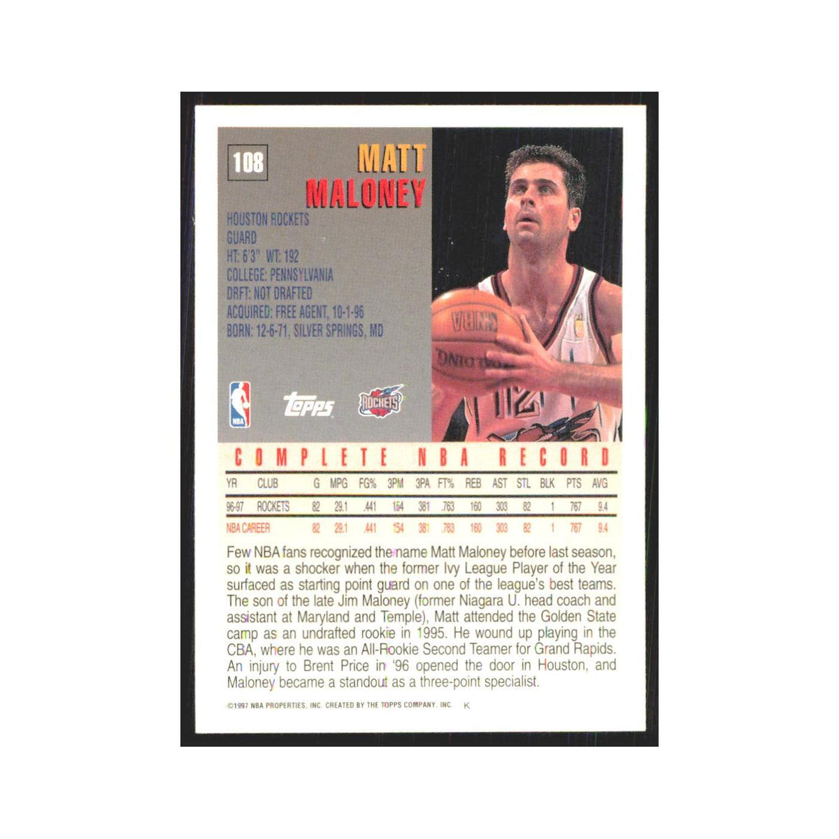 1997 Topps Matt Maloney Rockets #108.0
