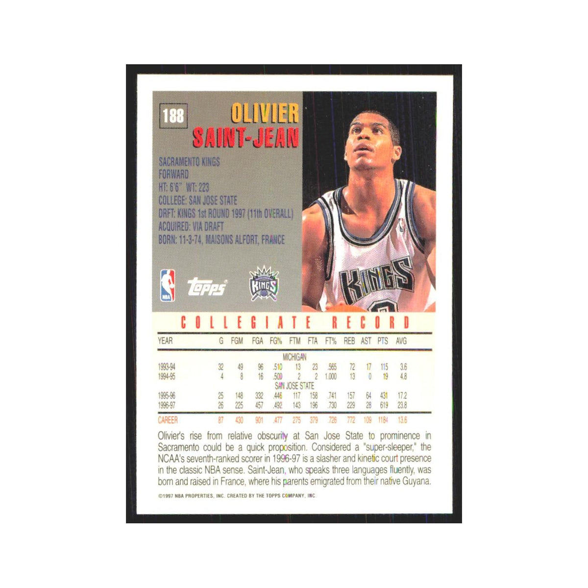 1997 Topps Olivier Saint-Jean Kings #188.0