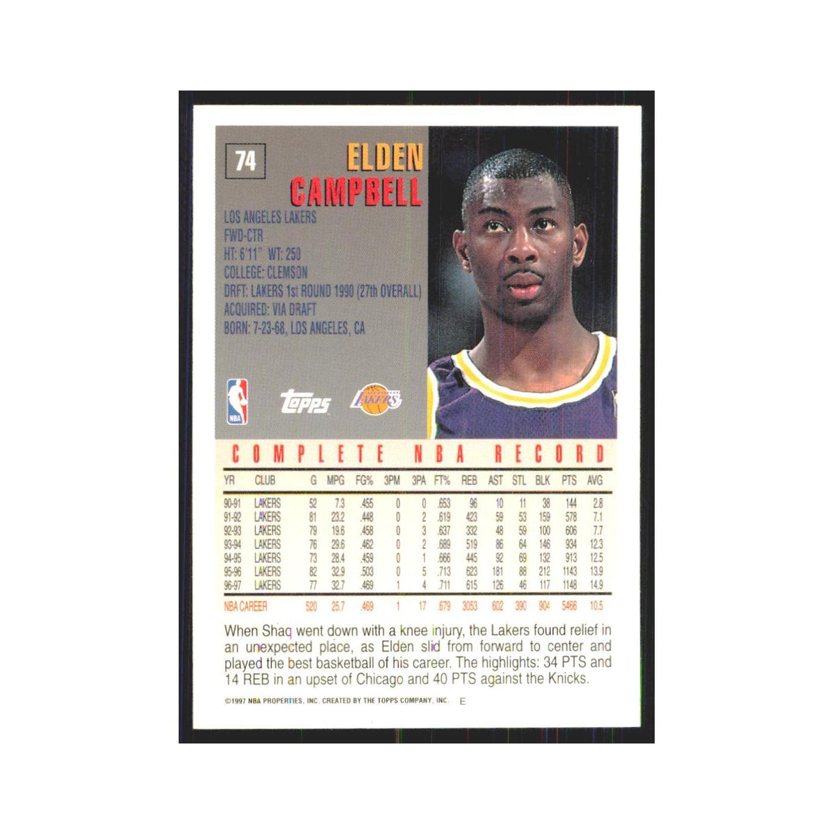 1997 Topps Elden Campbell Lakers #74.0