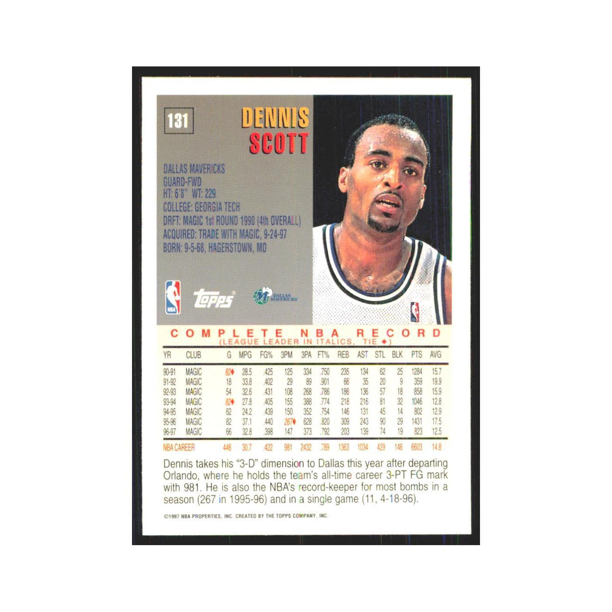 1997 Topps Dennis Scott Mavericks #131.0