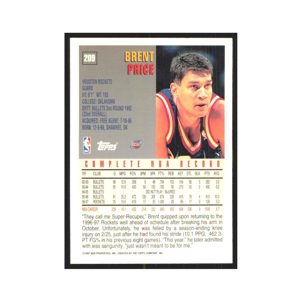 1997 Topps Brent Price Rockets #209.0