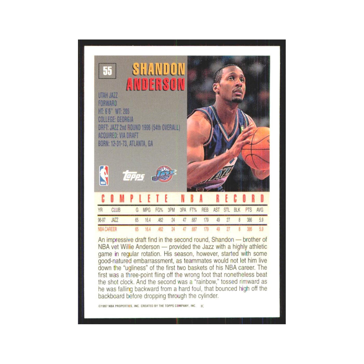1997 Topps Shandon Anderson Jazz #55.0