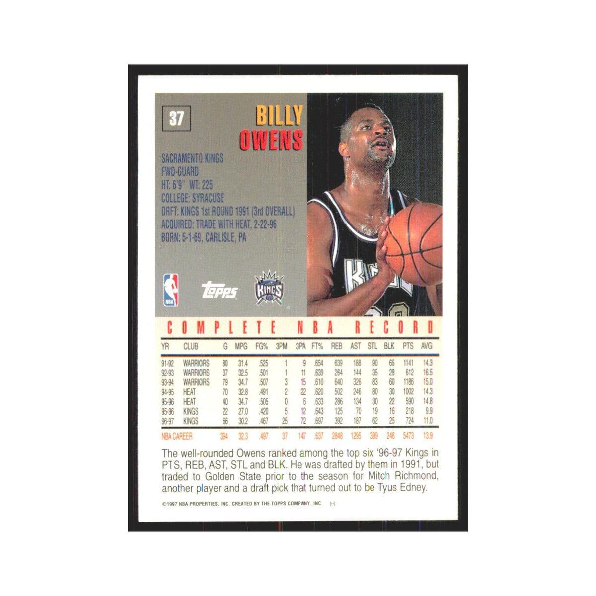 1997 Topps Billy Owens Kings #37.0