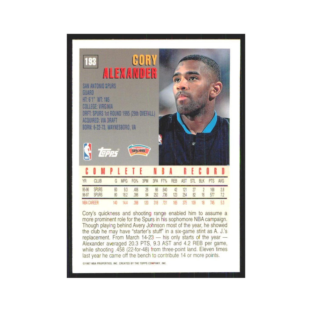 1997 Topps Cory Alexander Spurs #193.0