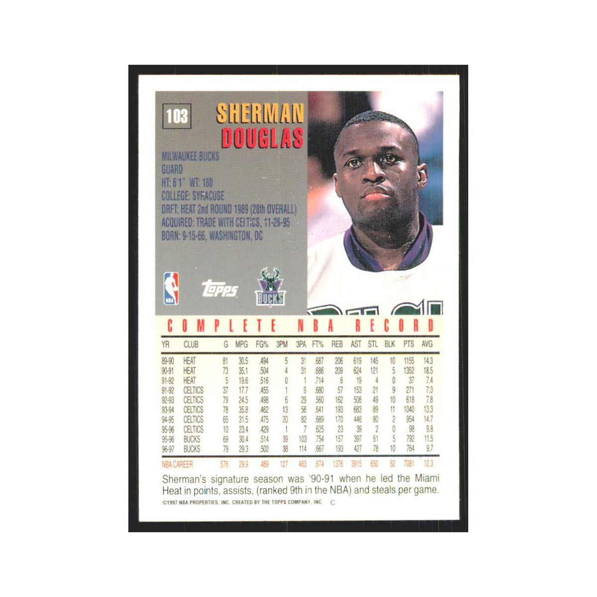 1997 Topps Sherman Douglas Bucks #103.0
