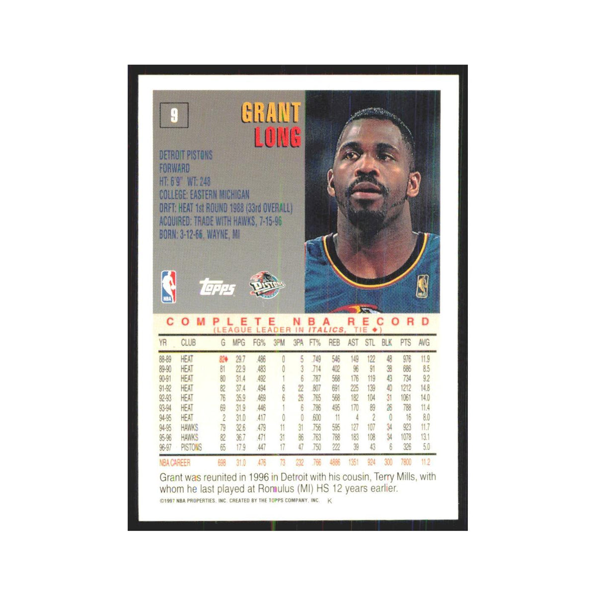 1997 Topps Grant Long Pistons #9.0