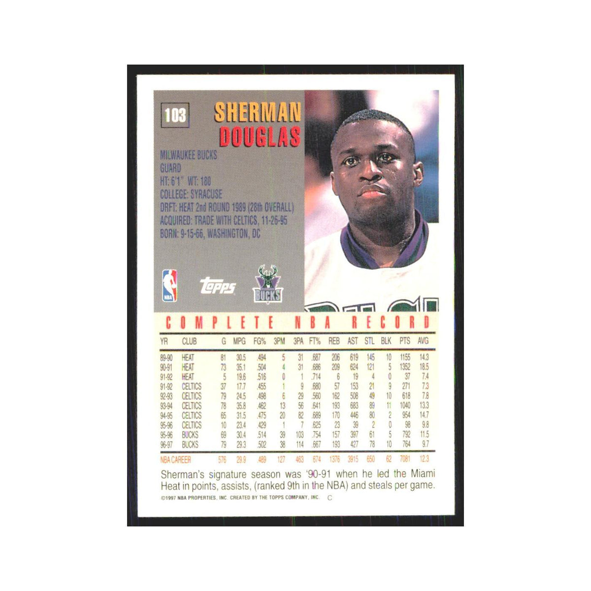1997 Topps Sherman Douglas Bucks #103.0