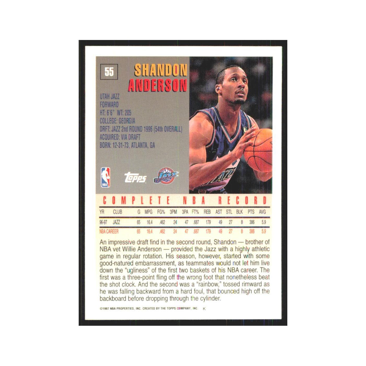 1997 Topps Shandon Anderson Jazz #55.0