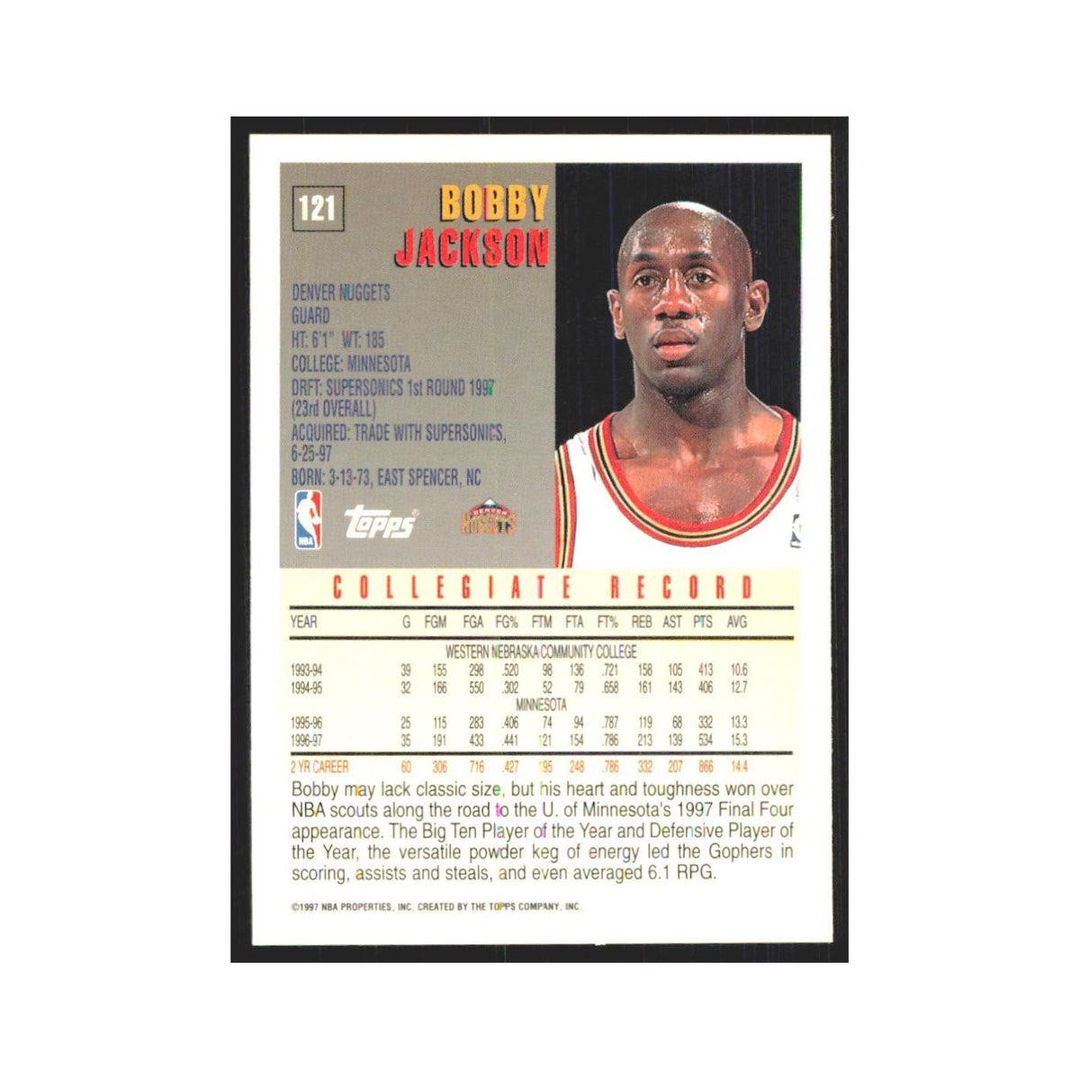 1997 Topps Bobby Jackson Nuggets #121.0